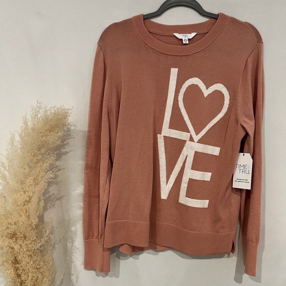 TIME AND TRUE Peach LOVE Sweater XL